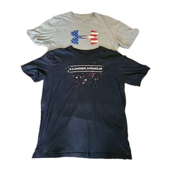 Lot of 2 Under Armour T-Shirts Men's L Gray Black Graphic Print Charged Heatgear - Picture 1 of 9